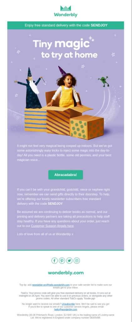 Wonderbly discount email examples